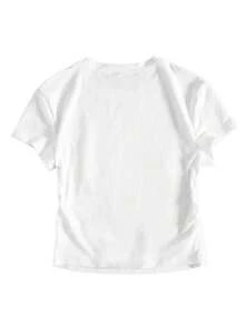 Playera de mujer 100% algodón manga corta con estampado de fresas y flores ajustada chic para verano - Blanco - Ver 2