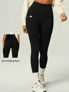 UONNOU Shaping Seamless High Waist Fitness Leggings, Tummy Control Hip Lifting Slim Stretch Yoga Pants Sports Black - Black - View 2