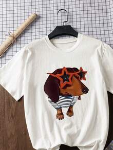 Estampado de Dachshund, Camiseta de manga corta de  para mujer, Camiseta blanca de manga corta, Camisetas gráficas, Ropa de verano blanca, Ropa de verano casual, Camisetas de , Tops para salir, Ropa de vuelta al colegio, Ideas de atuendos escolares, Artículos esenciales de vuelta al colegio, Atuendo para el primer día de clases, Atuendos de vuelta al colegio 2026 - Blanco - Ver 2