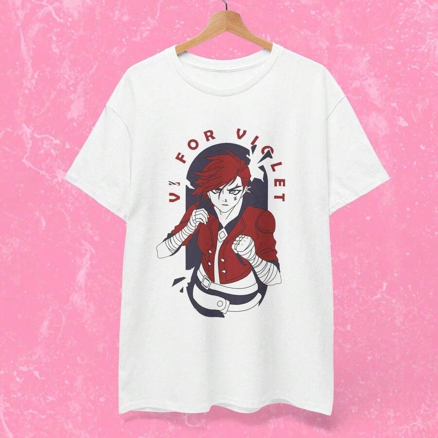 Camisetas Vi Arcane LOL Cute, estilo gaming streetwear, camisetas gráficas, regalos para chicas gamers, elegantes camisetas japonesas de 220 g, de algodón puro, manga corta, para hombre y mujer, tejido grueso, resistente a las arrugas y que no se deforma fácilmente. Estilo sencillo y versátil, ligero y transpirable, perfecto para ir al trabajo, viajar, acampar, ir de compras y para el tiempo libre diario. - Blanco - Ver 1
