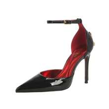 Nouvelles sandales à talons aiguilles  enrobé rouge à bout pointu pour femmes, dans un style de dame royale avec une seule bride, à la mode et polyvalentes (talons hauts pour femmes, escarpins, chaussures pour femmes). - Couleur nude - sceptre - creux (10 cm) - Voir 7