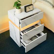 Modern Bedside Table / Wooden Bedside Table / Bedside Table With 3 Drawers / Easy To Assemble, Plenty Of Storage Space / For Bedroom, Living Room, Bedside Furniture - 霧面白 - 查看 4