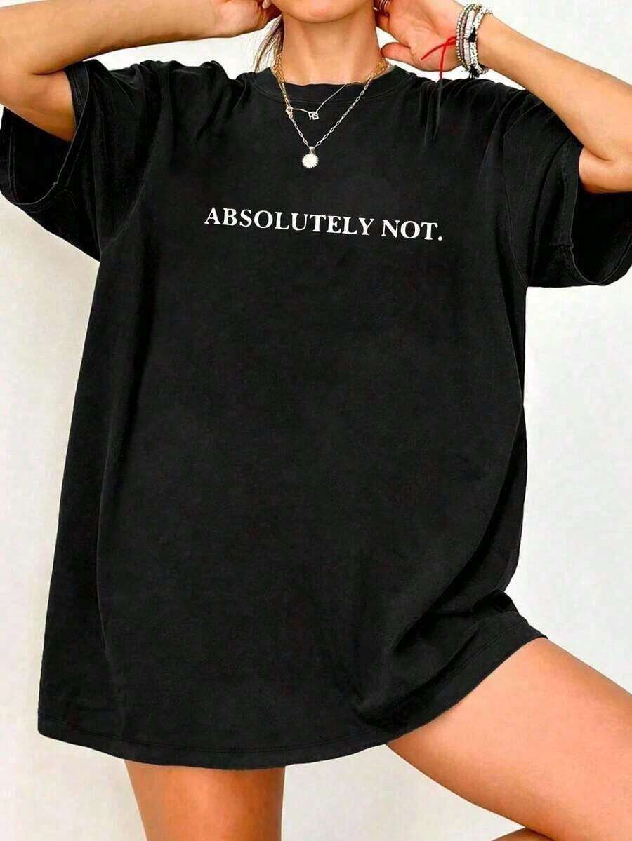 Camiseta casual de manga corta para mujer de talla grande con estampado gráfico del lema "ABSOLUTELY NOT" - Multicolor - Ver 1