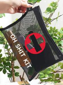 医疗主题网眼拉链收纳袋套装，药丸图案透明收纳袋，黑色拉链，印有“药房生活”、“Oh Kit”和医疗十字图案，轻便透气网眼材质，非常适合存放药品、保健品、维生素和小物件，是旅行的理想之选。 - 彩色 - 查看 7