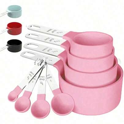 4pcs Stackable Measuring Cups & Spoons Set, Nested Stainless Steel Handle Measuring Cups, Cooking & Baking Kitchen Tools