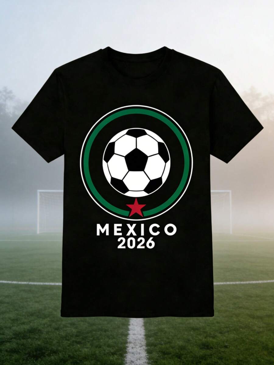 Hombres 002 | | Fútbol | Camiseta Deportiva con Diseño de Balón de Fútbol Mexicano para 2026, Celebrando la Herencia y la Emoción del Fútbol Mexicano 12_27 - Negro - Ver 1