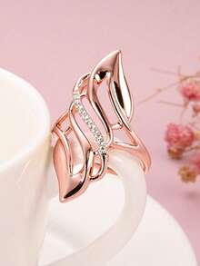 1 chiếc nhẫn Cubic Zirconia thanh lịch, phù hợp cho nữ, thích hợp cho đám cưới, lễ đính hôn, kỷ niệm, tiệc tùng, cũng là món quà lý tưởng cho Ngày Valentine, Ngày của Mẹ, v.v. - Hoa hồng vàng - Xem 3