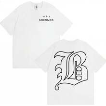 Maglietta con logo Rapper BEELE Borondo, abbigliamento da uomo, stile vintage oversize, maglietta hip hop casual in 100% cotone, streetwear - Bianco - Visualizzare 1