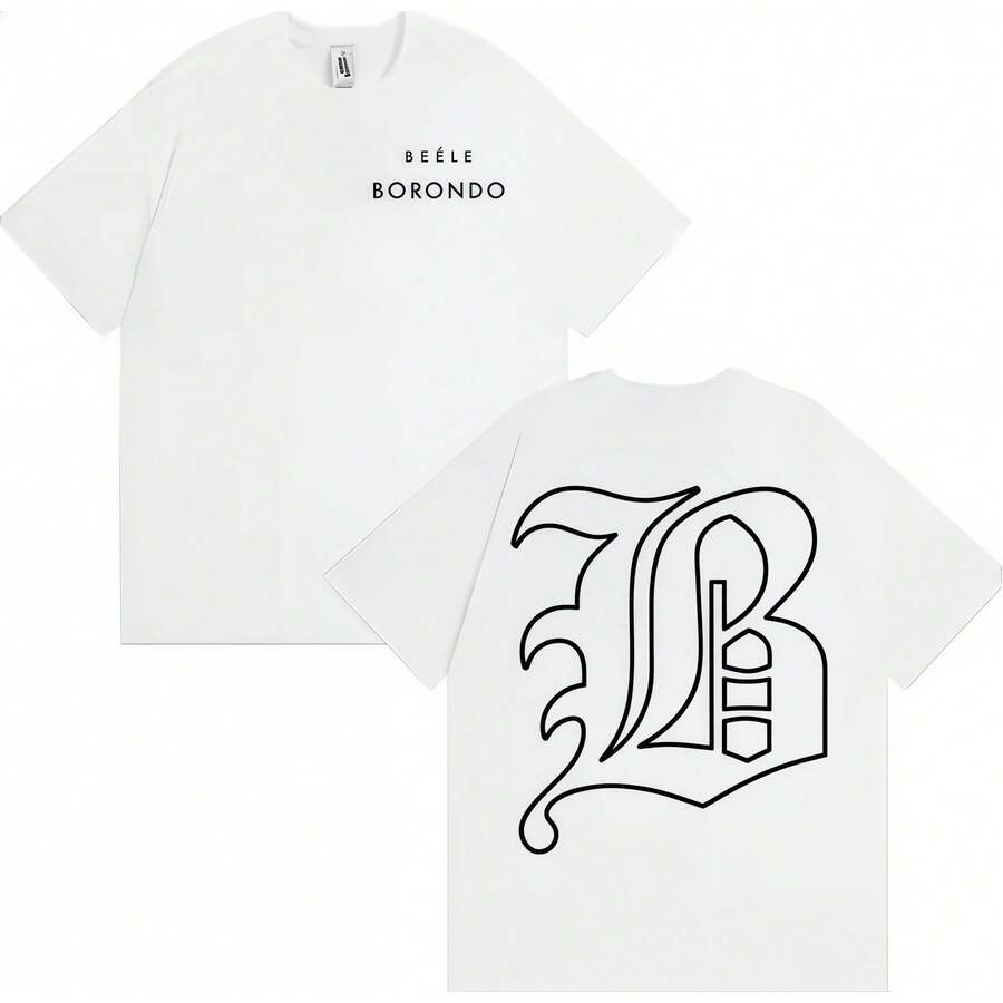 Maglietta con logo Rapper BEELE Borondo, abbigliamento da uomo, stile vintage oversize, maglietta hip hop casual in 100% cotone, streetwear - Bianco - Visualizzare 1