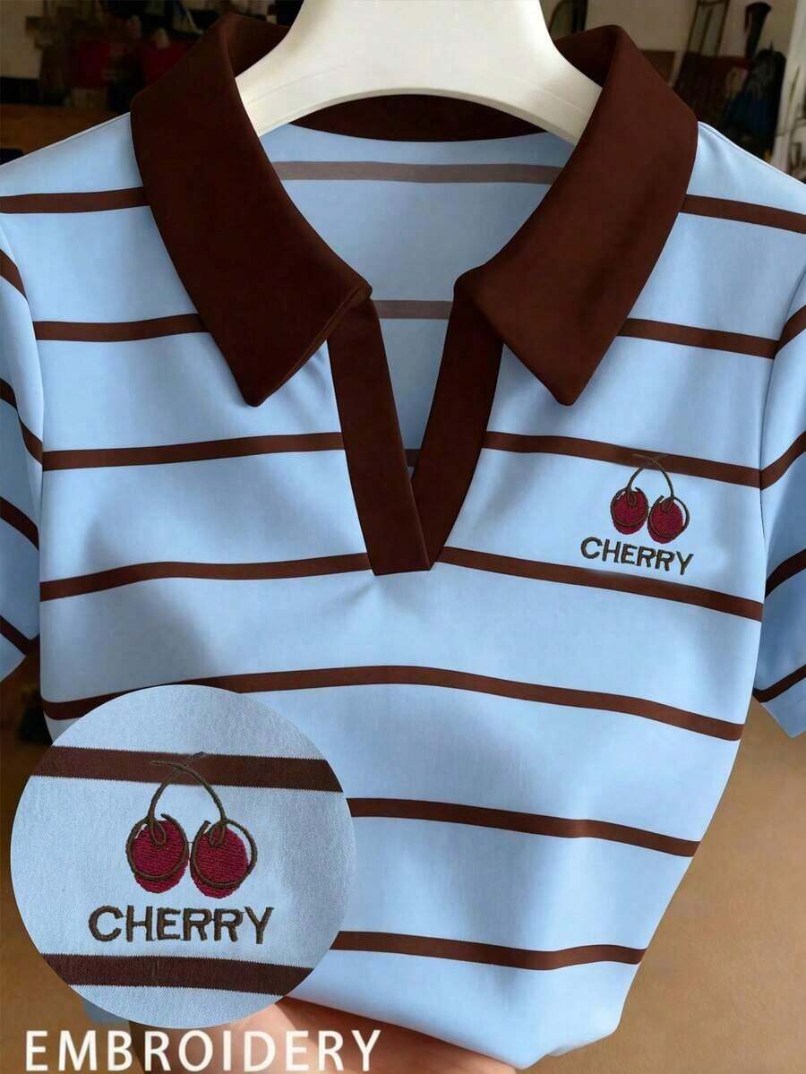 Blusa de mujer de manga corta con cuello vuelto, versátil para ir al trabajo y uso diario - Multicolor 10 - Ver 1