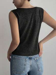 Chaqueta de mujer sin mangas con cuello en V, ajustada, de estilo casual de calle - Negro - Ver 5