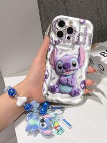 Disney Has Authorized, Phone Case - Chain Set, The Stitch Lilo & Stitch 3D Phone Case Plus A Silicone 3D Stitch Bracelet With Metallic Ring Removable Bracelet, Stitch And Angel Pattern, Compatible With Iphone17/16/15/14/13/12/11/XS/XR/X Plus Pro Max, A Stylish Cartoon Phone Case, The Perfect Gift Choice, Phone Protection, Durable Phone Cover, Great Gift For Friends And Family. - trắng - Xem 4
