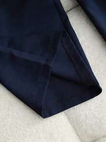 Pantalones casuales de mujer de unicolor con bolsillo oblicuo y pliegues - Azul marino - Ver 4