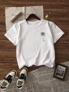 Women's Casual Short Sleeve Round Neck T-Shirt - Printed Pattern, Soft & Comfortable Fabric, Machine Washable, Summer Tops White Vacation - White - View 5