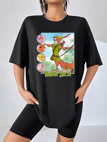 Imagen colorida de un zorro alegre con arco y amigos en un bosque simboliza amistad y valentía inspirando aventura y optimismo camiseta de mujer de corte cómodo  suave ideal para uso diario casual - Negro - Ver 6