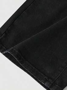 Jeans sencillos de uso diario con estampado de bigotes de gato para niñas adolescentes - Negro - Ver 4