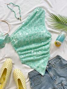 Blusa asimétrica del cuello para mujer para vacaciones de verano - Verde 2 - Ver 7