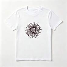 Top Mujer Algodón Estampado Mandala Sol Geométrico - Camiseta Boho Chic - Blanco - Ver 1