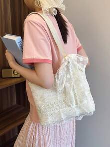 2026 New Arrival Fashionable Casual Patchwork Leather Tote Bag, Elegant Summer Square Handbag For Women, Hollow Butterfly Decor Gift - Beige - View 7