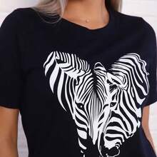 Camiseta de Verano 2026 para Mujer, Cuello Redondo, Manga Corta, Talla Grande, Corte Holgado, Estampada, de Algodón, para Cubrir el Vientre - Blanco - Ver 6