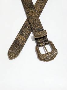1 chiếc thắt lưng nữ kiểu phương Tây màu cà phê, họa tiết hoa văn chạm khắc, phong cách Bohemian, thích hợp cho nữ. - Màu Khaki - Xem 3