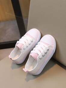 Children's Bright Color Lace-Up Girls' Canvas Shoes, Flat Comfortable Kids' Canvas Shoes, Spring/Autumn Student Shoes, Glitter Sequin Girls' Fashion Performance Shoes - White - View 3