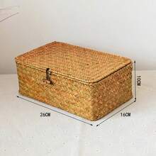 1 pieza Cesta de almacenamiento rectangular de ratán con tapa, caja de almacenamiento tejida de ratán, contenedor de almacenamiento multiusos, adecuado para juguetes, dormitorio, baño, cocina, decoración del hogar, regalo de Año Nuevo, Día de San Valentín - Marrón - Ver 11