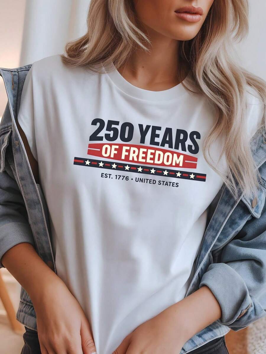 Camiseta de 250 años de libertad, camiseta patriótica de EE. UU., ropa del Día de la Independencia, camiseta del orgullo americano. Camiseta unisex de algodón puro de 220 g, peso ideal para todas las estaciones, adecuada tanto para hombres como para mujeres. Tejido duradero de alta calidad, suave al tacto y de larga duración. Parte superior transpirable. Adecuada para la primavera y el verano de las mujeres, vacaciones, Día de la Madre, Día de la Independencia. - Blanco - Ver 1