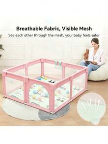 Portable Baby Playpen, Foldable Playpen For Children, Various Colors Available - 粉色 - 查看 4