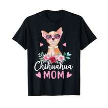 Camiseta unisex de manga corta, Camiseta con diseño de mamá Chihuahua con gafas de sol y flores para dueño de Chihuahua, camisetas de hombre, Spiderman, , camisetas de mujer, Romwe para hombre, boho chic, regalos para maestros, camiseta de mujer, atuendos curvy para hombre, y2k - Negro - Ver 1