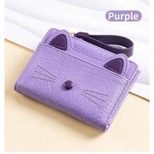 Cute Cat Shape Coin Purse Wallet, Multi Slot Short Card Holder, Compact Portable Daily Carry Pouch, Sweet Stylish Gift For Girls And Women Friends - Purple - View 11