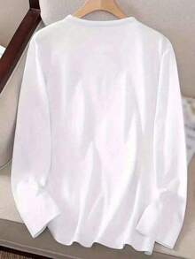 Playera camiseta gráfica dama mujer manga larga cuello redondo básica cómoda fresca ligera moderna juvenil casual urbana suave frío estampado corazón corazones cuadros romántico bohemio B8EX - Blanco - Ver 3