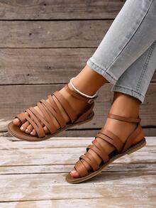 Women's Fashion Versatile Soft Bottom Non-Slip Flat Sandals, New Summer Toe-Ring Buckle Design Roman Shoes, Open Toe Breathable Lightweight Casual Slippers - Brown - View 5