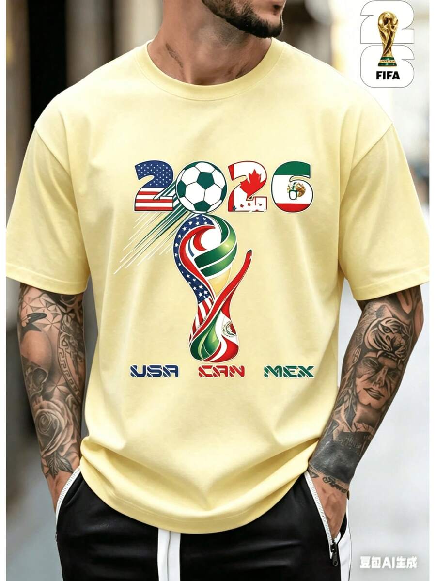 Officially Licensed FIFA World Cup 2026 T-Shirts Featuring National Flags, Made With High-Quality Fabric. These Casual Short-Sleeve T-Shirts Are Perfe - 黃色 - 查看 1