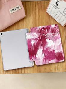 1件装洋红色油画纹理字母图案平板电脑保护套，兼容iPad Mini 4/Mini 5/Mini 6/Mini 7/Air/Air 2/9.7/10.2/10.5/Air 4/Air 5/10.9/Pro 11英寸/第十代/Air 11英寸(M2)-2024/Pro 11英寸(M4)-2024/Air 11英寸(M3) 2025/(A16) 11英寸第十一代2025/Air 8(M4)2026(11英寸)、Galaxy Tab A8 10.5英寸2022，内置笔槽，三折支架，TPU软边保护，磁吸式睡眠/唤醒功能，独特/创意/趣味/个性化/高端平板电脑保护套 - 彩色 - 查看 4