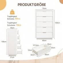 5-Drawer Dresser, Modern White Storage Chest With Metal Handles, Sturdy MDF Bedroom Dresser For Living Room Hallway – Anti-Tip Device Included - White - View 4