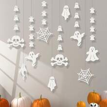 1 Set Of 10 Halloween Bunting Garlands, Party Backdrop Wall Decor Banner With Pumpkin, Bat, Ghost, Spider, Skull Hanging Ornaments - Multicolor - View 12