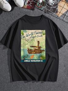 Graphic Inspired By An Adventurous River Journey Through The Jungle, Featuring A Classic Boat And Tropical Leaves That Evoke Exploration And Nature. Comfortable And Lightweight Women's T-Shirt, Ideal For Everyday Wear. - 黑色 - 查看 3