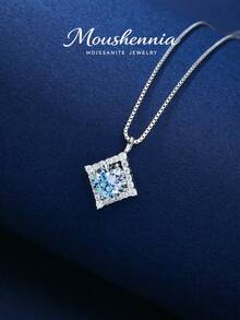 MOUSHEENIA Dây chuyền mặt dây chuyền kim cương Moissanite xanh lục cầu vồng rực rỡ bằng bạc Sterling 925, trang sức kỷ niệm hình học kiểu vòng hào quang dành cho phụ nữ, vòng cổ cưới tinh tế. - Bạc - Xem 3