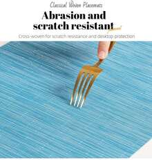 Place Mats Table Placemat Washable Non-Slip Heat Insulation Woven Vinyl Set Of 6 - Blue - View 5
