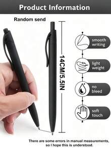 12pcs Matte Black Retractable Ballpoint Pens; Easy-To-Use Button Design; Minimalist Style; Retractable & Portable; Comfortable Grip; Smooth Writing; Ideal For Back To School; Suitable For Bulk Purchase In School And Office - Simple Black Ballpoint Pen - View 2