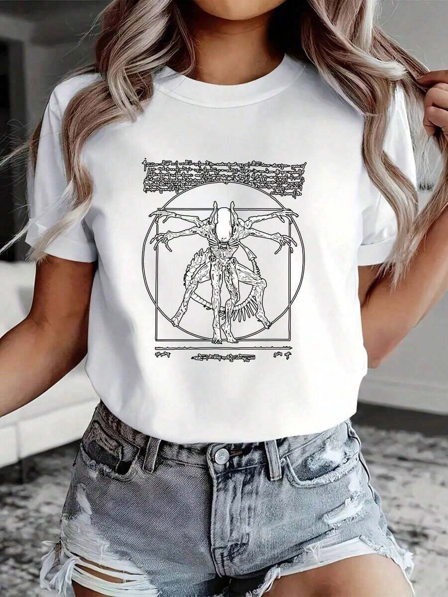 ofertas y liquidacionesAlien Vitruvian Man T-Shirt | 100% Algodón Puro | Suave y cómodo | Perfecto para uso casual y para regalar. | Camiseta blanca de cuello redondo | Fabricado y enviado en México | Unisex Designplayera de hombretops sudaderas para mujer Y2k Camiseta Camisa De - Blanco - Ver 1