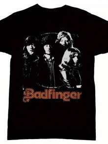 Camiseta Vintage de la Banda Badfinger - Camiseta Icónica de Música Retro de los 70/80 con Estampado de los Miembros de la Banda, Unisex, Suave y Transpirable, de Cuello Redondo y Manga Corta, Adecuada para Hombres y Mujeres, Ropa Retro Casual para Conciertos y Uso Diario, una camiseta de manga corta adecuada para el hogar, el uso diario, fiestas y viajes, perfecta como regalo para amigos o familiares. - Negro - Ver 1