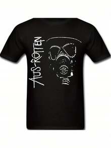 Aus Rotten Gas Mask Vintage Punk Band T-Shirt For Men And Women - Iconic Distressed Print, Soft And Breathable Fabric, Regular Fit, Unisex, Suitable For Punk Rock Style, Casual Wear, Concerts, And Retro Outfits. A Short-Sleeved T-Shirt Suitable For Home, Everyday Wear, Parties, And Travel; Perfect As A Gift For Friends Or Family. - 黑色 - 查看 5