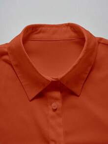 Camisa de mujer casual de manga larga a rayas con un solo abotonado - Naranja - Ver 4
