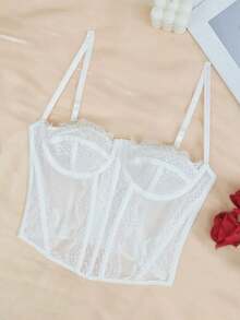 1 pieza Parte superior corta ajustada con adorno de encaje para mujer, top corset ajustado y sexy, adecuado para fiesta, viaje, reunión, Navidad, San Valentín, verano casual negro - Blanco - Ver 2