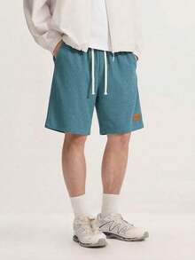 Men's Summer Breathable Soft Waffle Shorts, Elastic Drawstring Waist Loose Straight 5-Inch Inseam Shorts, Versatile For Running, Fitness, Home Wear - Mint Blue - View 1