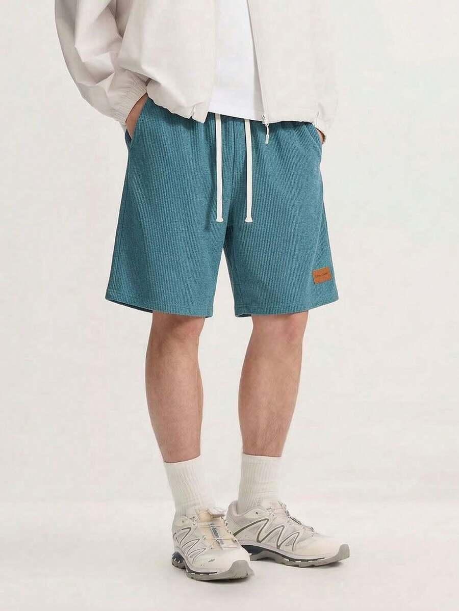 Men's Summer Breathable Soft Waffle Shorts, Elastic Drawstring Waist Loose Straight 5-Inch Inseam Shorts, Versatile For Running, Fitness, Home Wear - Mint Blue - View 1