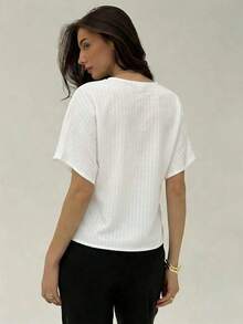 Camisa blanca sólida con mangas de murciélago, doble botonadura y frente abierto elegante - Blanco 3 - Ver 2