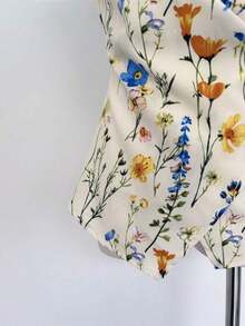 Camisa de mujer con estampado de flores silvestres, cuello, sin mangas, con lazo en la cintura - Multicolor - Ver 3